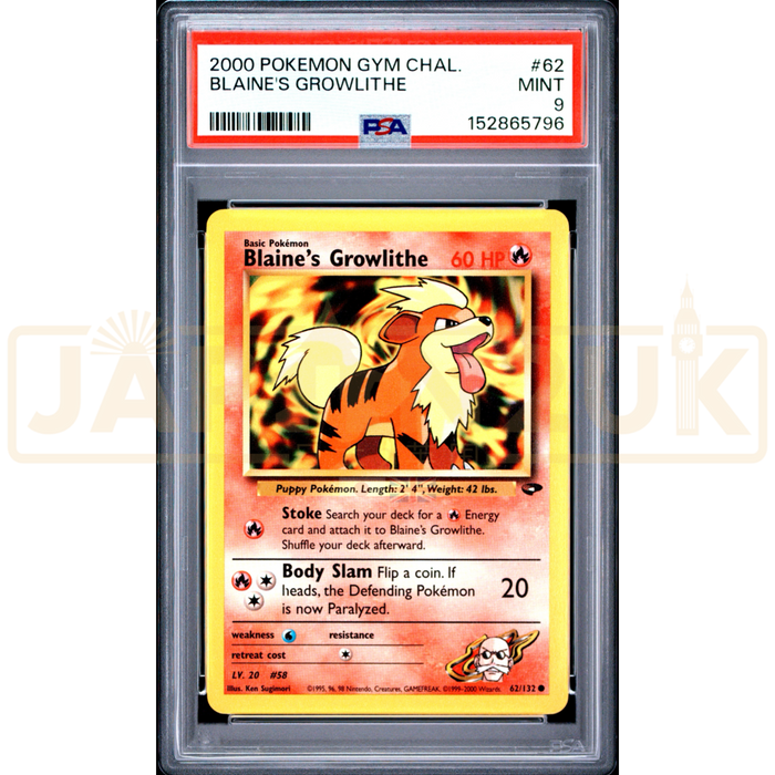 Pokemon Blaine's Growlithe Gym Challenge 62/132 English Graded Card PSA 9 #152865796