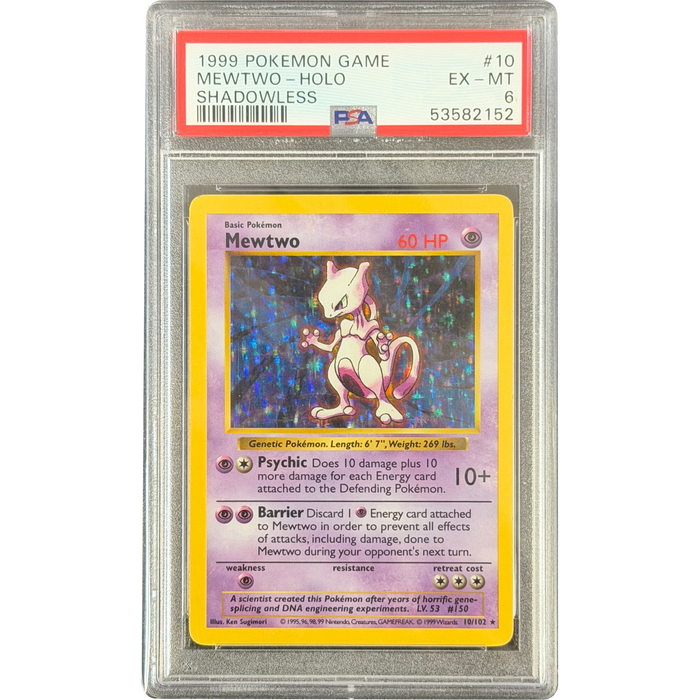 Pokemon Mewtwo Holo Base Set Shadowless 10/102 English Graded Card PSA 6 #53582152