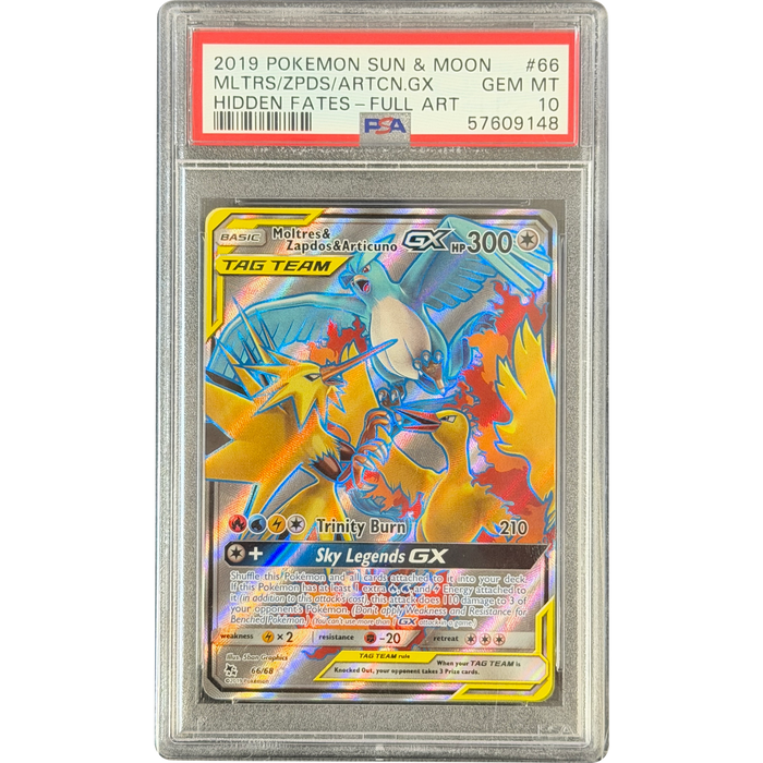 Pokemon Moltres & Zapdos & Articuno GX Full Art Hidden Fates 66/68 English Graded Card PSA 10 #57609148