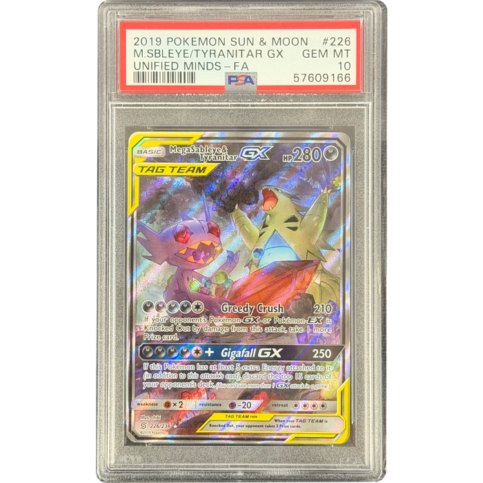 Pokemon Mega Sableye & Tyranitar GX Full Art Unified Minds 226/236 English Graded Card PSA 10 #57609166