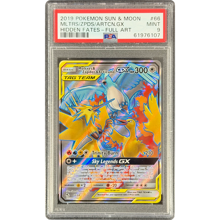 Pokemon Moltres & Zapdos & Articuno GX Full Art Hidden Fates 66/68 English Graded Card PSA 9 #61976107