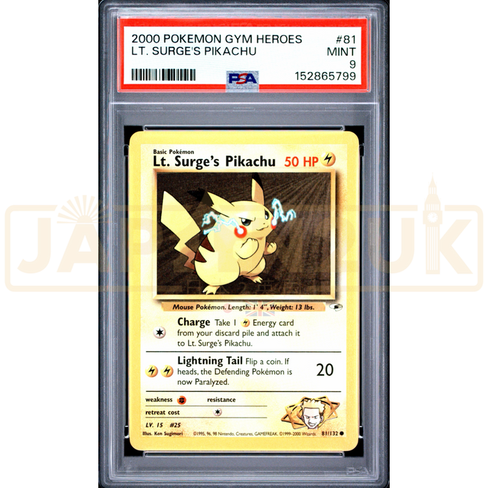 Pokemon Lt. Surge's Pikachu Gym Heroes 81/132 English Graded Card PSA 9 #152865799