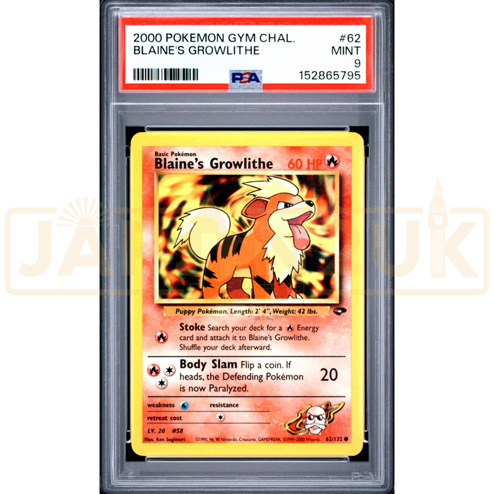 Pokemon Blaine's Growlithe Gym Challenge 62/132 English Graded Card PSA 9 #152865795