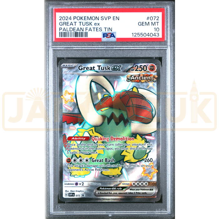 Pokemon Great tusk ex SVP EN Promo 072 English Graded Card PSA 10 #125504043