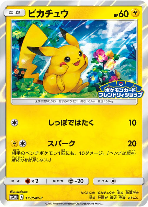 Pokemon Pikachu Holo Pokemon Card Friendly Shop Purchase Campaign Promo 179/SM-P Japanese Single Card