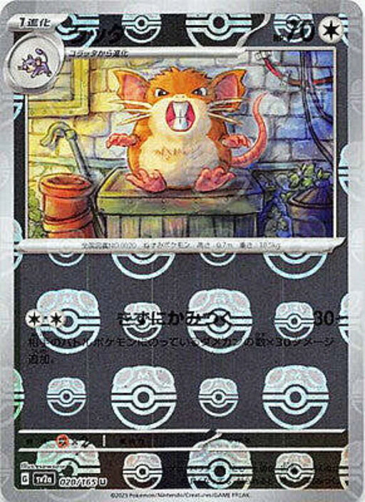 Pokemon Raticate Master Ball Pokemon 151 sv2a 020/165 Japanese Single Card