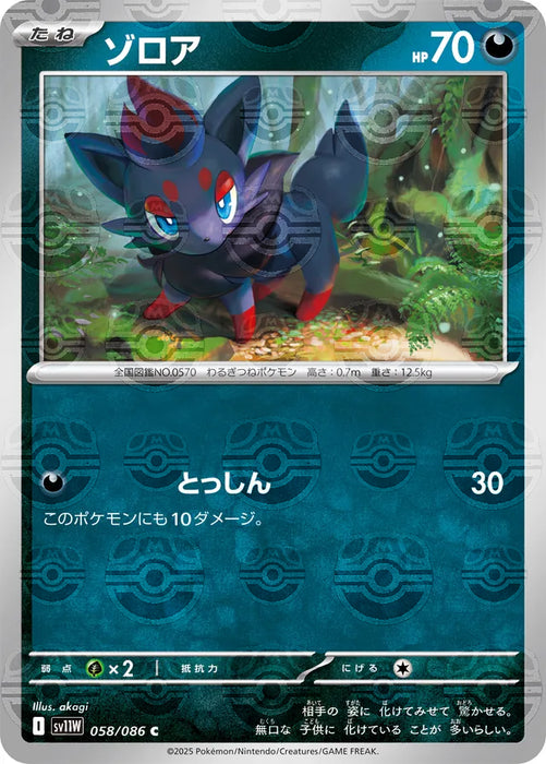 Pokemon Zorua Master Ball White Flare sv11W 058/086 Japanese Single Card