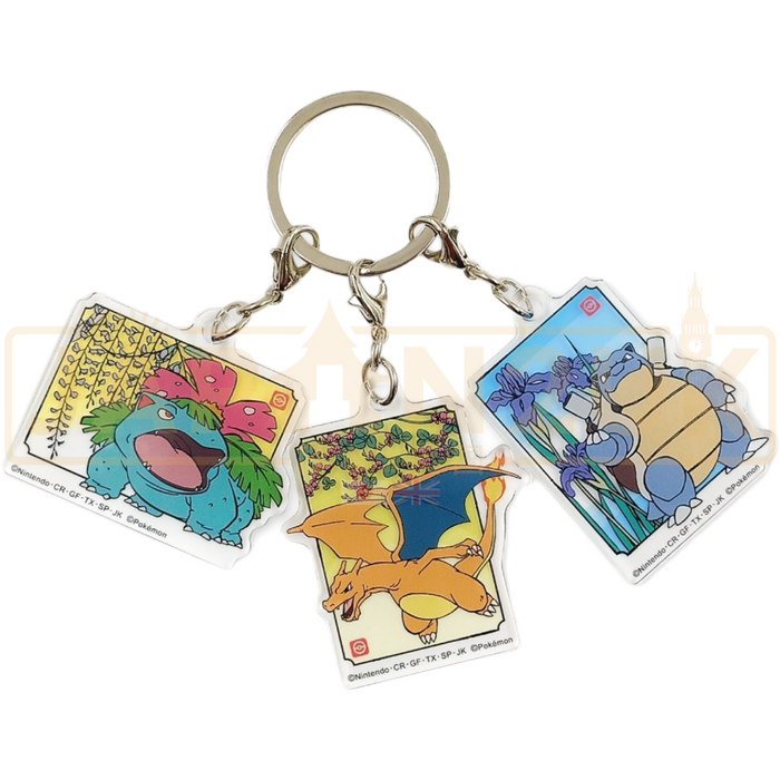 Pokemon Center Japan - 0003 / 0006 / 0009 Venusaur, Charizard & Blastoise Acrylic/Metal Charm/Keychain