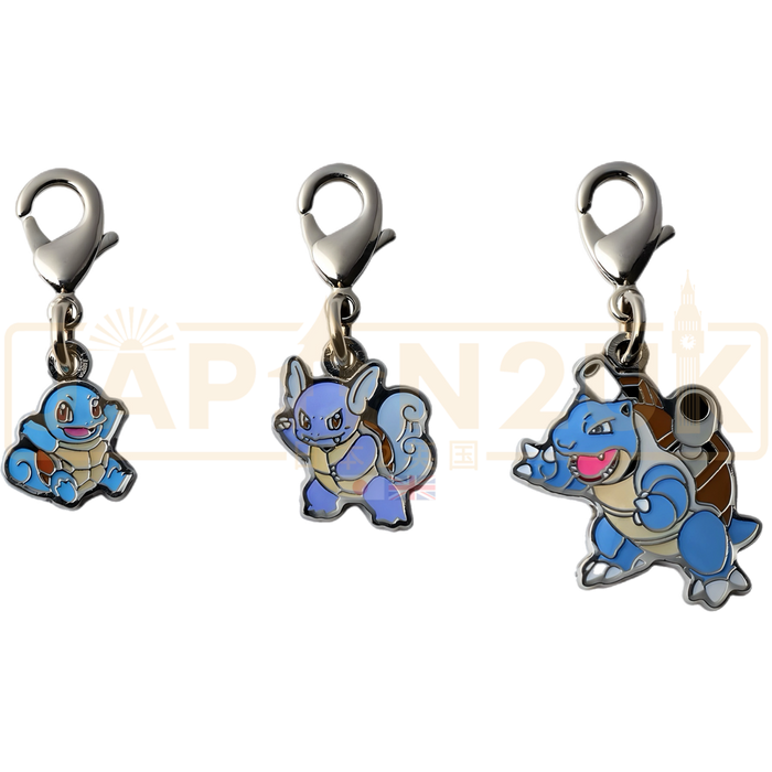 Pokemon Center Japan - 0007 / 0008 / 0009 Squirtle, Wartortle & Wartortle Metal Charm/Keychain