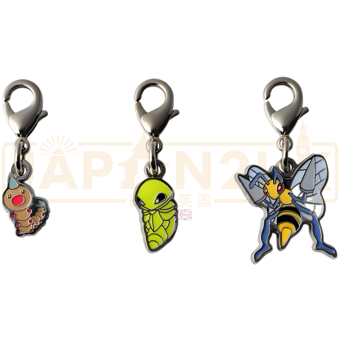 Pokemon Center Japan - 0013 / 0014 / 0015 Weedle, Kakuna & Beedrill Metal Charm/Keychain