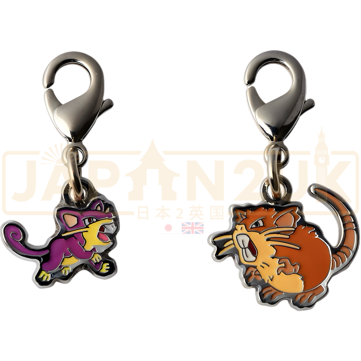 Pokemon Center Japan - 0019 / 0020 Rattata & Raticate Metal Charm/Keyc ...