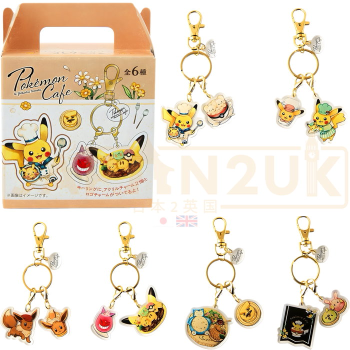 Pokemon Center Japan - 0025 / 0133 / 0094 / 0143 Pikachu, Eevee, Gengar, Snorlax Pokemon Cafe &amp; Pikachu Sweets Metal/Acrylic Charm/Keychain Blind Box