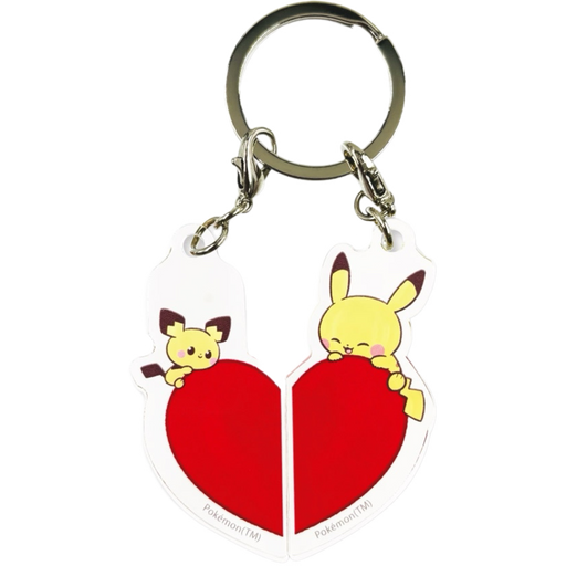 Pokemon Center Japan - 0025 / 0172 Pikachu & Pichu Heart Set Acrylic Charm/Keychain