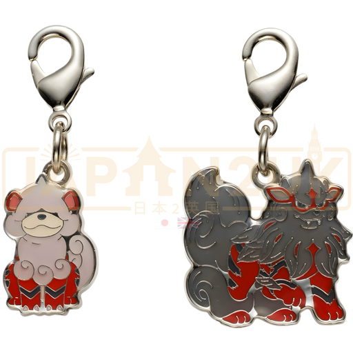 Pokemon Center Japan - 0058 / 0059 Growlithe Hisuian & Arcanine Hisuian Metal Charm/Keychain