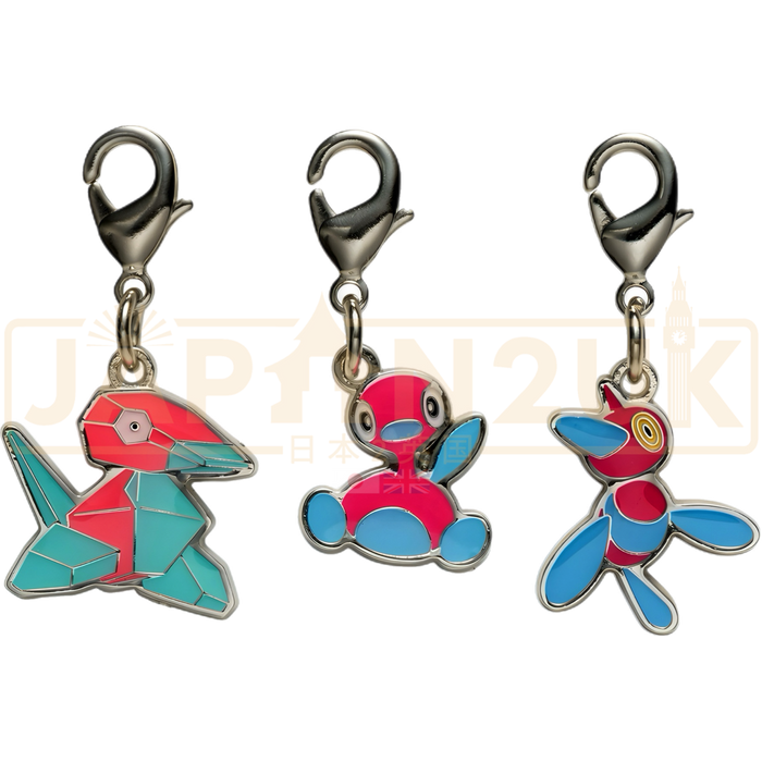Pokemon Center Japan - 0137 / 0233 / 0474 Porygon, Porygon2 & Porygon-Z Metal Charm/Keychain