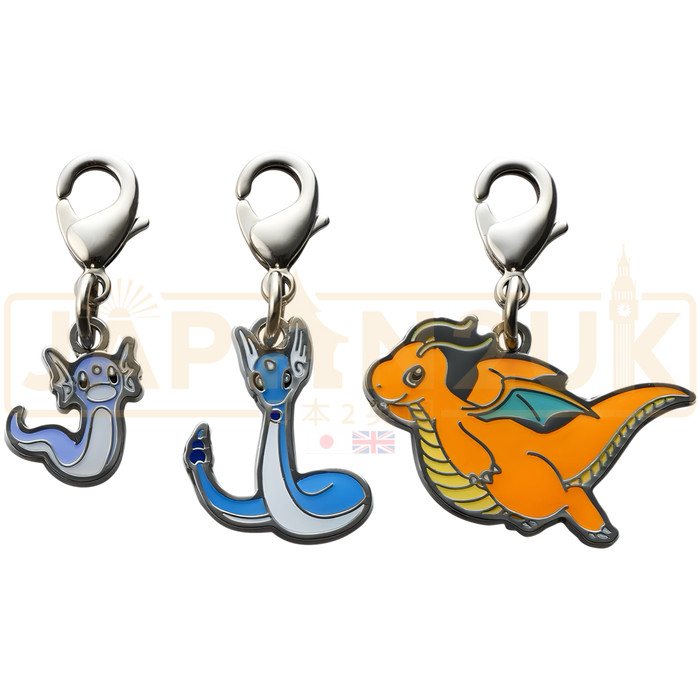 Pokemon Center Japan - 0147 / 0148 / 0149 Dratini, Dragonair & Dragonite Metal Charm/Keychain