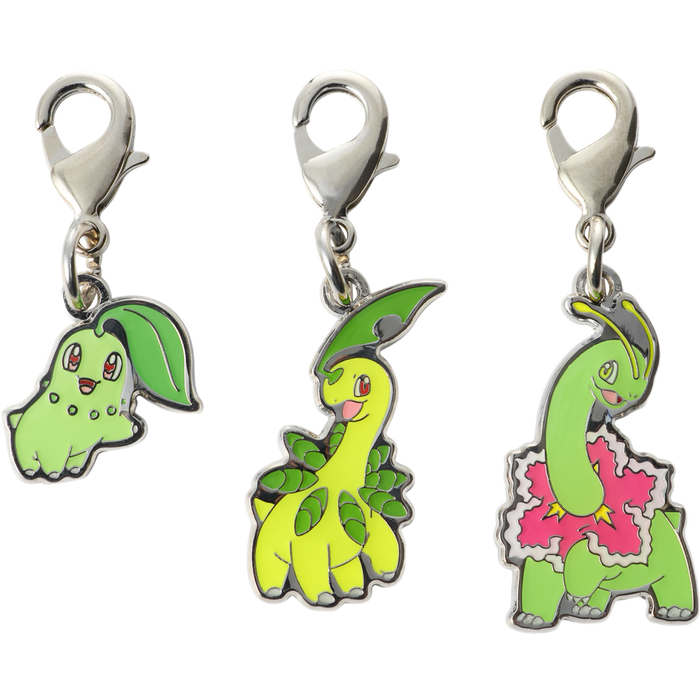 Pokemon Center Japan - 0152 / 0153 / 0154 Chikorita, Bayleef & Meganium Metal Charm/Keychain