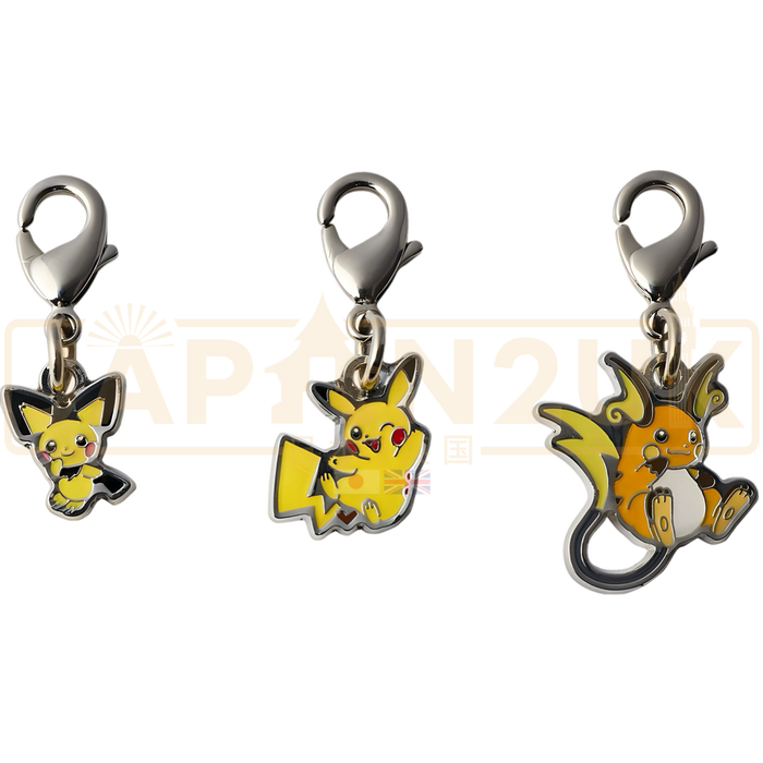 Pokemon Center Japan - 0172 / 0025 / 0026 Pichu, Pikachu & Raichu Metal Charm/Keychain