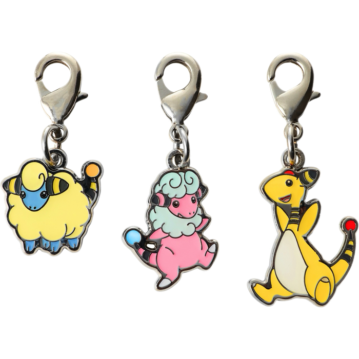 Pokemon Center Japan - 0179 / 0180 / 0181 Mareep, Flaaffy & Ampharos Metal Charm/Keychain