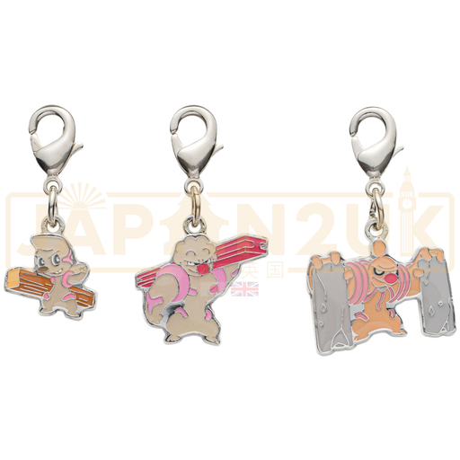 Pokemon Center Japan - 0532 / 0533 / 0534 Timburr, Gurdurr &amp; Conkeldurr Metal Charm/Keychain