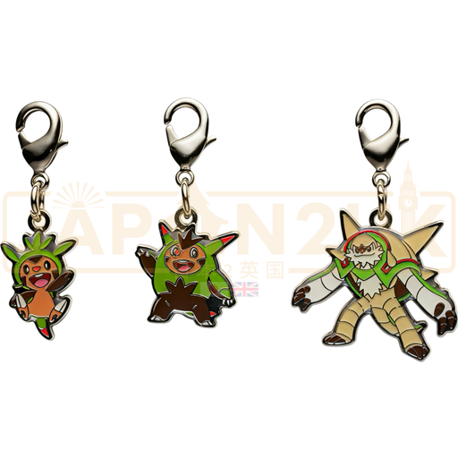 Pokemon Center Japan - 0650 / 0651 / 0652 Chespin, Quilladin & Chesnaught Metal Charm/Keychain