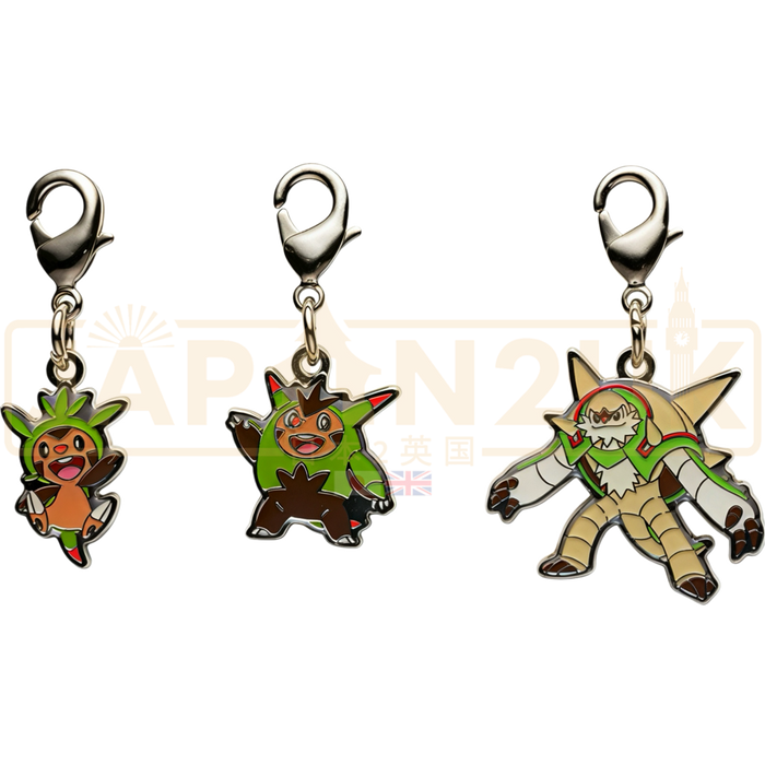 Pokemon Center Japan - 0650 / 0651 / 0652 Chespin, Quilladin & Chesnaught Metal Charm/Keychain