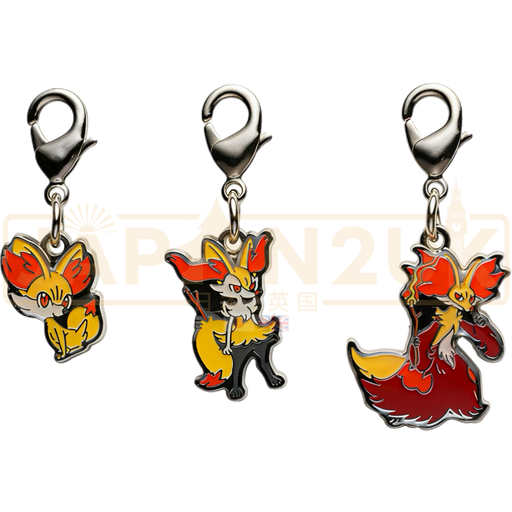 Pokemon Center Japan - 0653 / 0654 / 0655 Fennekin, Braixen & Delphox Metal Charm/Keychain