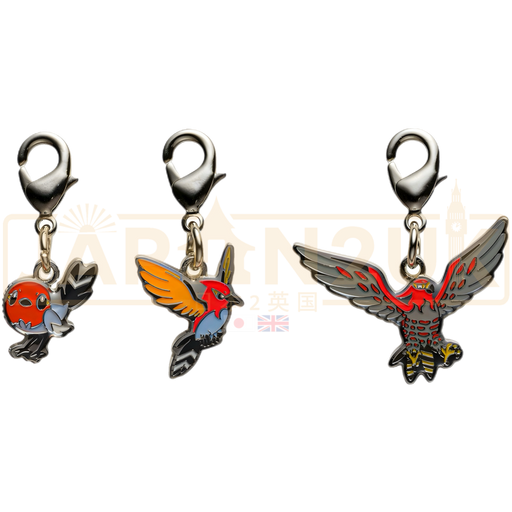 Pokemon Center Japan - 0661 / 0662 / 0663 Fletchling, Fletchinder & Talonflame Metal Charm/Keychain