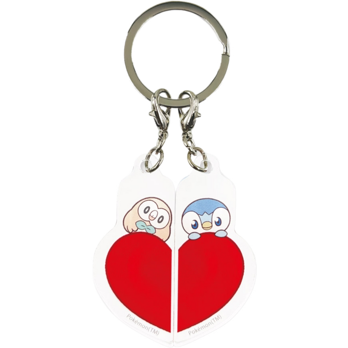 Pokemon Center Japan - 0722 / 0393 Rowlet & Piplup Heart Set Acrylic Charm/Keychain
