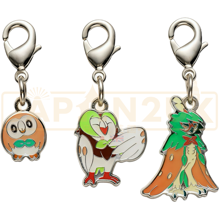 Pokemon Center Japan - 0722 / 0723 / 0724  Rowlet, Dartrix & Decidueye Metal Charm/Keychain