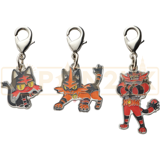 Pokemon Center Japan - 0725 / 0726 / 0727 Litten, Torracat & Incineroar Metal Charm/Keychain
