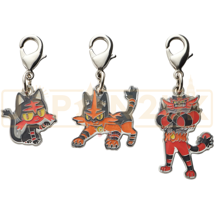 Pokemon Center Japan - 0725 / 0726 / 0727 Litten, Torracat & Incineroar Metal Charm/Keychain