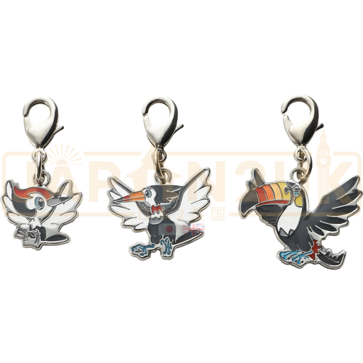Pokemon Center Japan - 0731 / 0732 / 0733 Pikipek, Trumbeak & Toucannon Metal Charm/Keychain