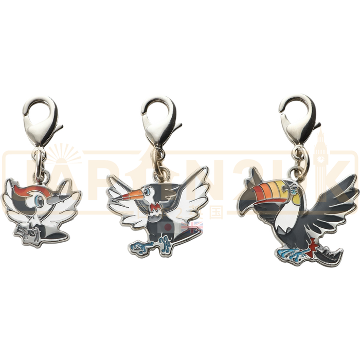 Pokemon Center Japan - 0731 / 0732 / 0733 Pikipek, Trumbeak & Toucannon Metal Charm/Keychain