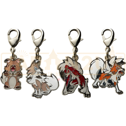Pokemon Center Japan - 0744 / 0745 Rockruff [Both Forms] & Lycanroc [Both Forms]  Metal Charm/Keychain
