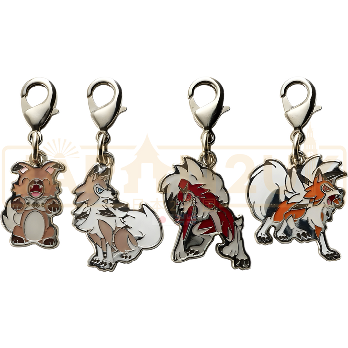 Pokemon Center Japan - 0744 / 0745 Rockruff [Both Forms] & Lycanroc [Both Forms]  Metal Charm/Keychain