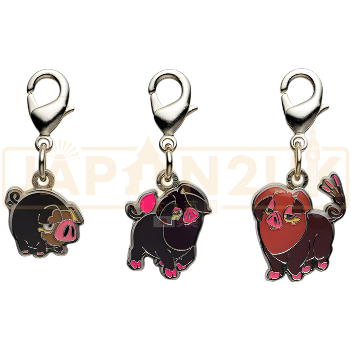 Pokemon Center Japan - 0915 &amp; 0916 Lechonk &amp; Oinkologne [Both Forms] Metal Charm/Keychain