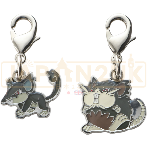 Pokemon Center Japan - A019 / A020  Alolan Rattata & Alolan Raticate Metal Charm/Keychain