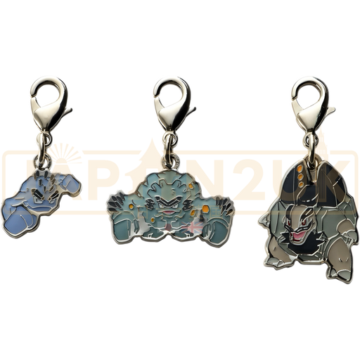 Pokemon Center Japan - A074 / A075 / A076 Alolan Geodude, Alolan Graveler & Alolan Golem Metal Charm/Keychain