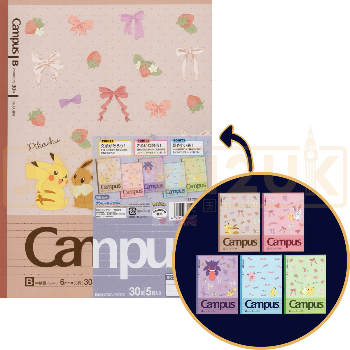 Pokemon Center Japan - Ribbon Collection Campus Notebook B 5 Book Pack ...