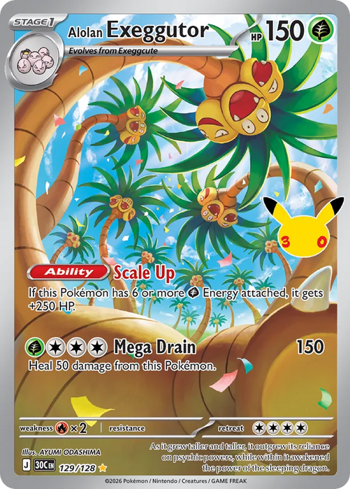 Pokemon Alolan Exeggutor IR 30th Celebration 30C 129/128 English Single Card