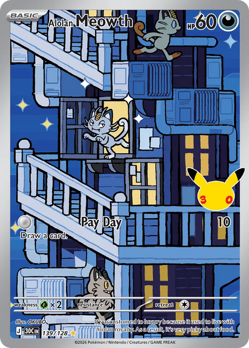 Pokemon Alolan Meowth IR 30th Celebration 30C 139/128 English Single Card