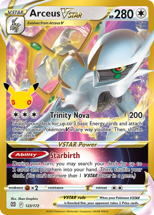 Pokemon Arceus VSTAR Classic Holo 30th Celebration 30C 123/172 English Single Card