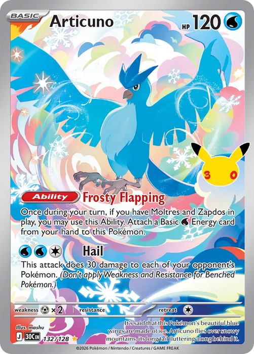Pokemon Articuno IR 30th Celebration 30C 132/128 English Single Card