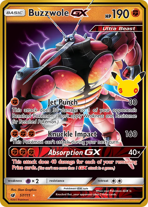 Pokemon Buzzwole GX Classic Holo 30th Celebration 30C 057/111 English Single Card
