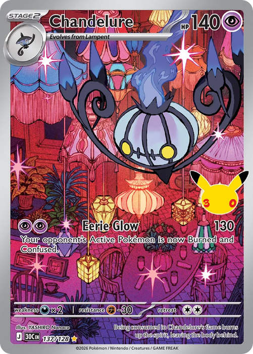 Pokemon Chandelure IR 30th Celebration 30C 137/128 English Single Card
