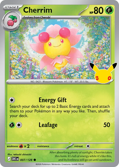 Pokemon Cherrim Holo 30th Celebration 30C 007/128 English Single Card