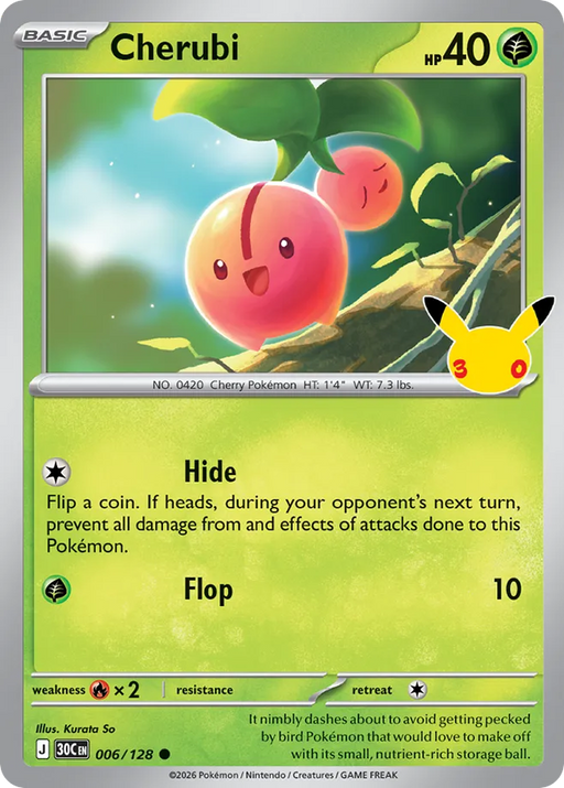 Pokemon Cherubi Holo 30th Celebration 30C 006/128 English Single Card