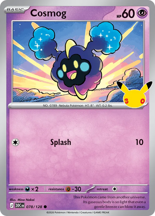 Pokemon Cosmog Holo 30th Celebration 30C 078/128 English Single Card
