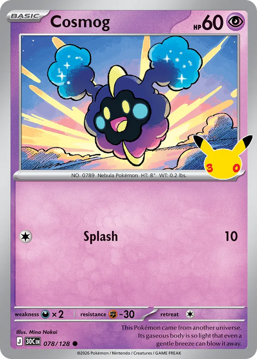 Pokemon Cosmog Holo 30th Celebration 30C 078/128 English Single Card